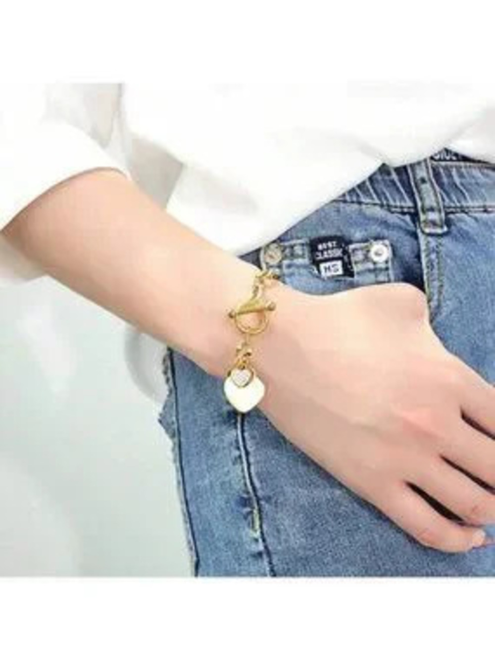 18K Gold Filled Heart Charm Toggle Bracelet
